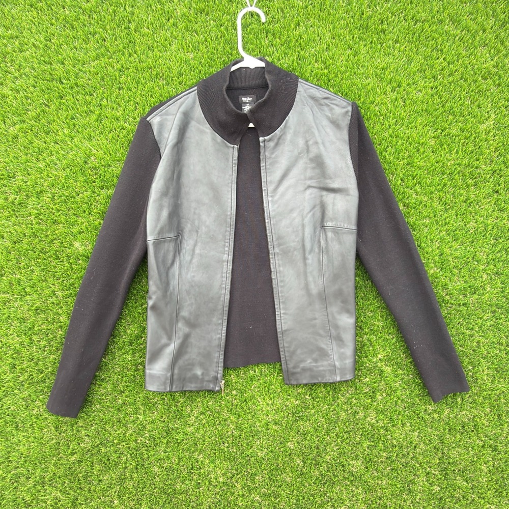 Mossimo Womens Black Faux Leather Sweater Jacket Zip Front Size M Grunge Chic